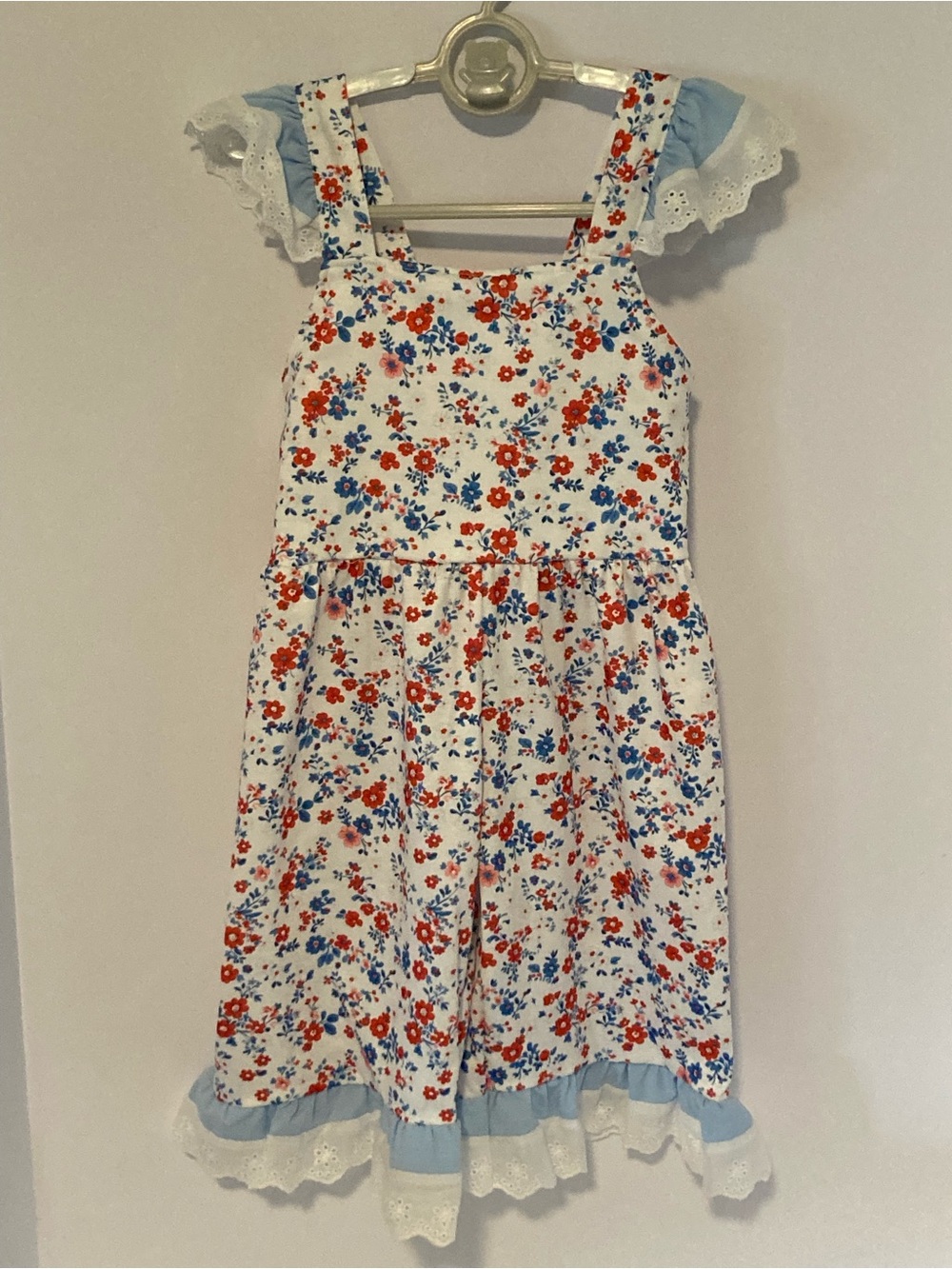 NEW - Abby & Evie - Americana Red/Blue Floral Eyelet Lace Jumpsuit - Size 3